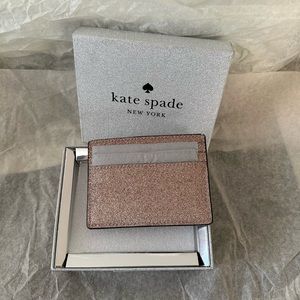 Kate Spade Shimmy Glitter Small Slim Card Holder Pink Boxed New